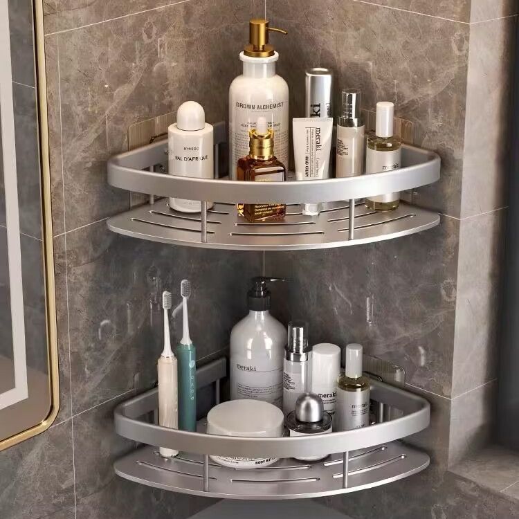 Bathroom Triangle Storage Rack Space Aluminum Nail-free Wall-mounted Corner Rack Rectangular Plate Rack Bathroom Tripod Storage Rack